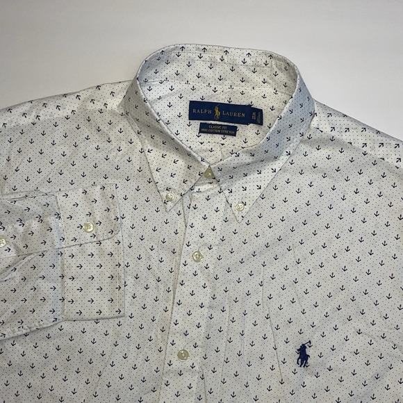 Ralph Lauren Other - Polo Ralph Lauren‎ Button Down Shirt XL White Blue Anchor Print Classic Stretch